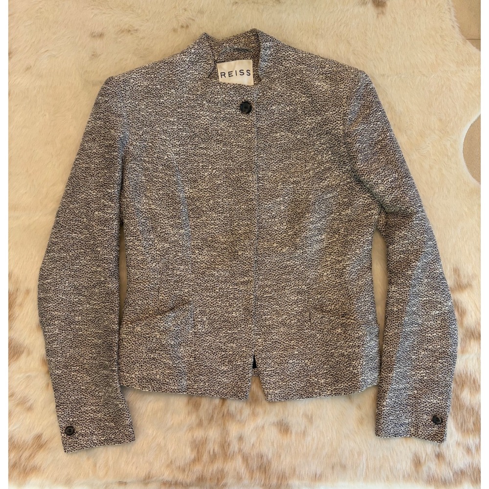 Reiss Tweed Stand Collar Blazer Jacket Size M